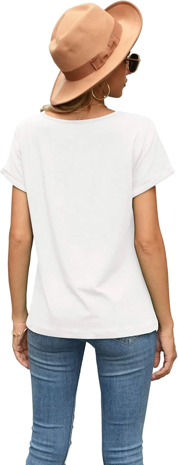 Iandroiy Women's Comfy Casual Summer Tops Short Sleeve V Neck Blouses T Shirts Twist Knot Tees