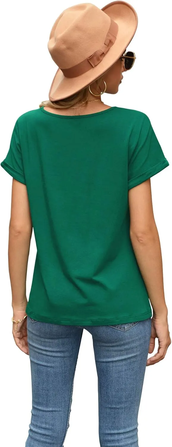 Iandroiy Women's Comfy Casual Summer Tops Short Sleeve V Neck Blouses T Shirts Twist Knot Tees
