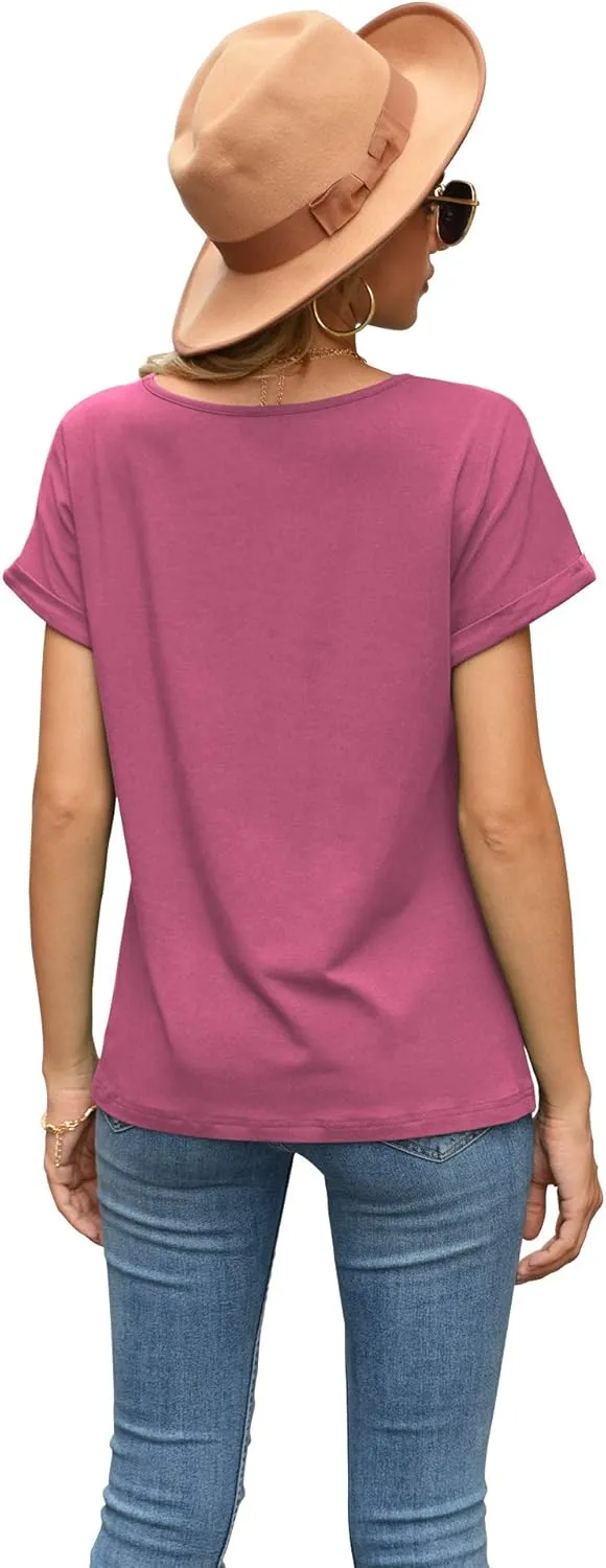 Iandroiy Women's Comfy Casual Summer Tops Short Sleeve V Neck Blouses T Shirts Twist Knot Tees