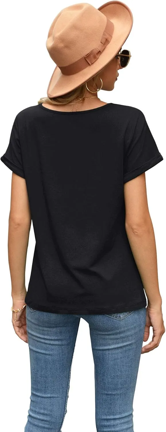 Iandroiy Women's Comfy Casual Summer Tops Short Sleeve V Neck Blouses T Shirts Twist Knot Tees