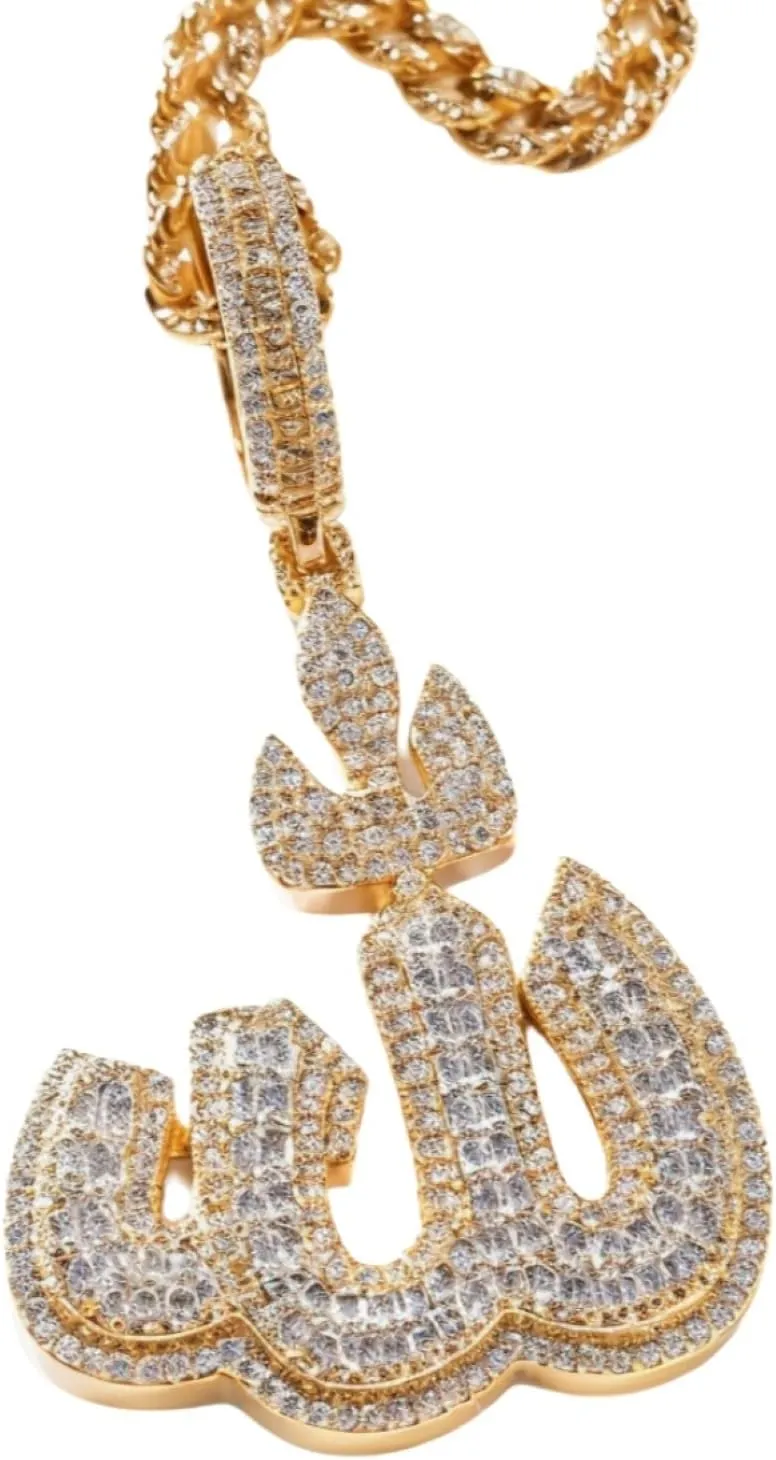Iced Out Religious Allah Pendant Necklace with 24inches Chains For Men WomenGold
