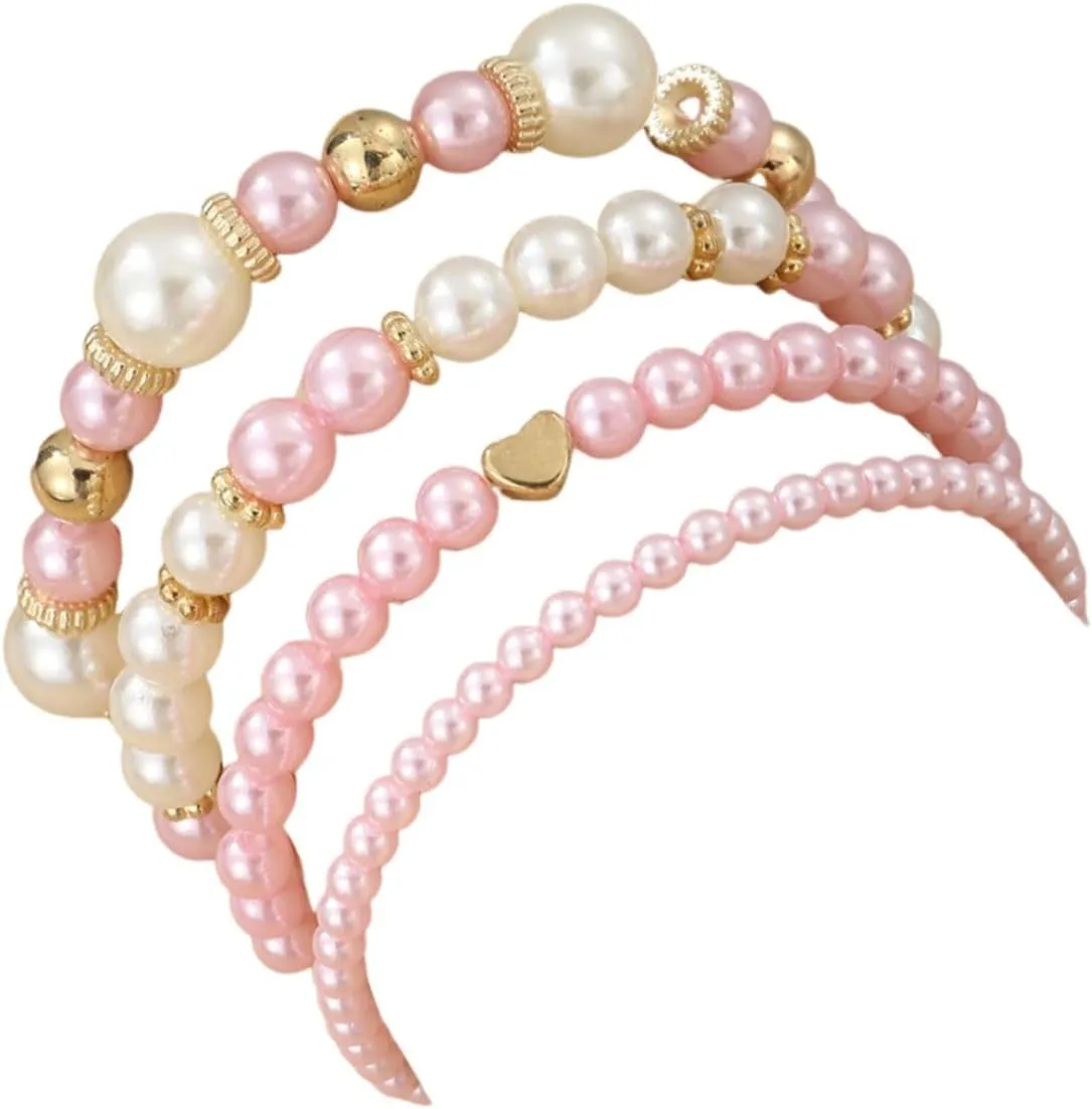 Imitation Pearl Stretch Bracelet Set Multilayer Stackable Bracelets Handmade Beaded Bangles Wedding Jewelry