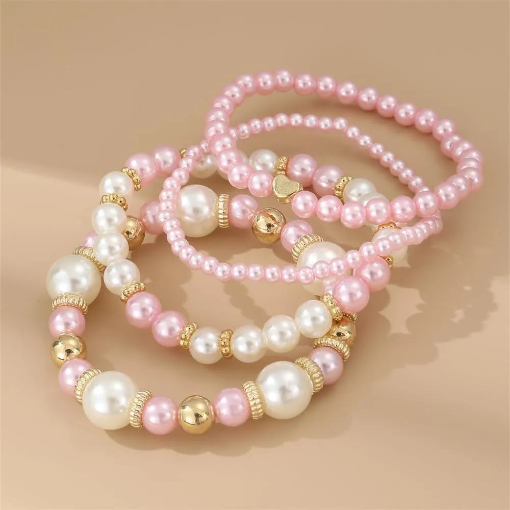 Imitation Pearl Stretch Bracelet Set Multilayer Stackable Bracelets Handmade Beaded Bangles Wedding Jewelry