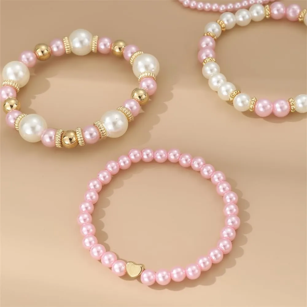 Imitation Pearl Stretch Bracelet Set Multilayer Stackable Bracelets Handmade Beaded Bangles Wedding Jewelry