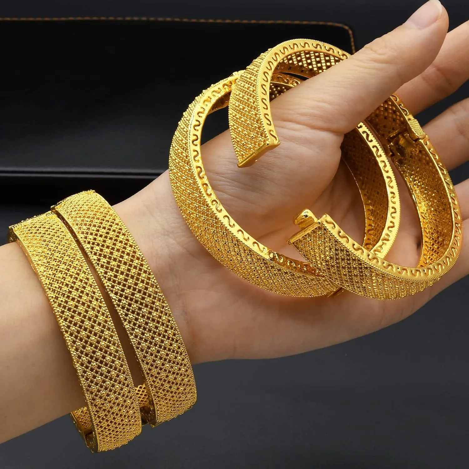 Indian Bollywood Ladies Gold Bangles Dubai Exotic 24K Gold Plated Bridal Wedding Prom Jewelry
