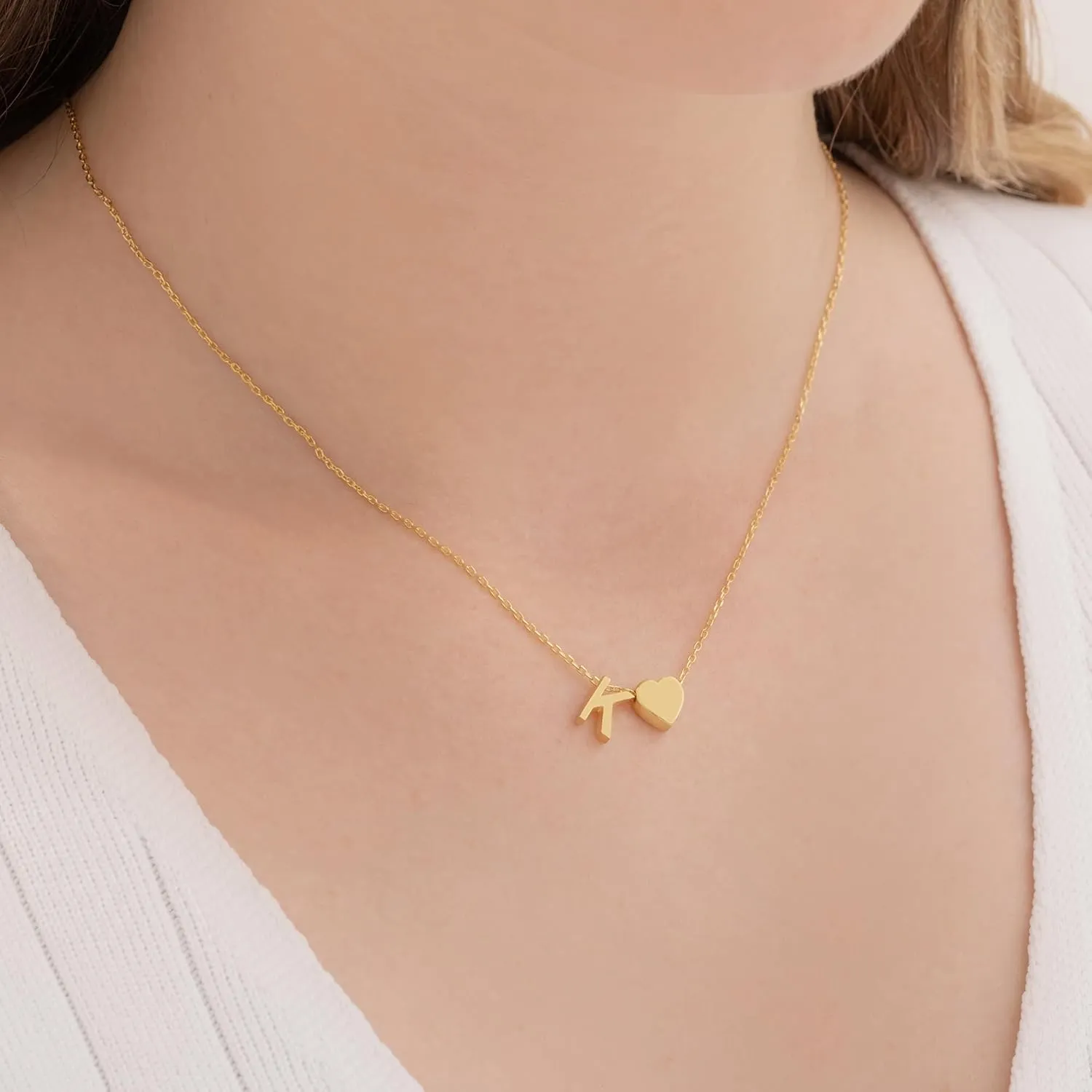 Initial Heart Necklace, Handmade Dainty Letter Heart Necklace, 14K Gold Plated Sterling Silver Tiny Heart Letter Necklace, Personalized Necklace, Monogram Necklace for Women, Gift for Her