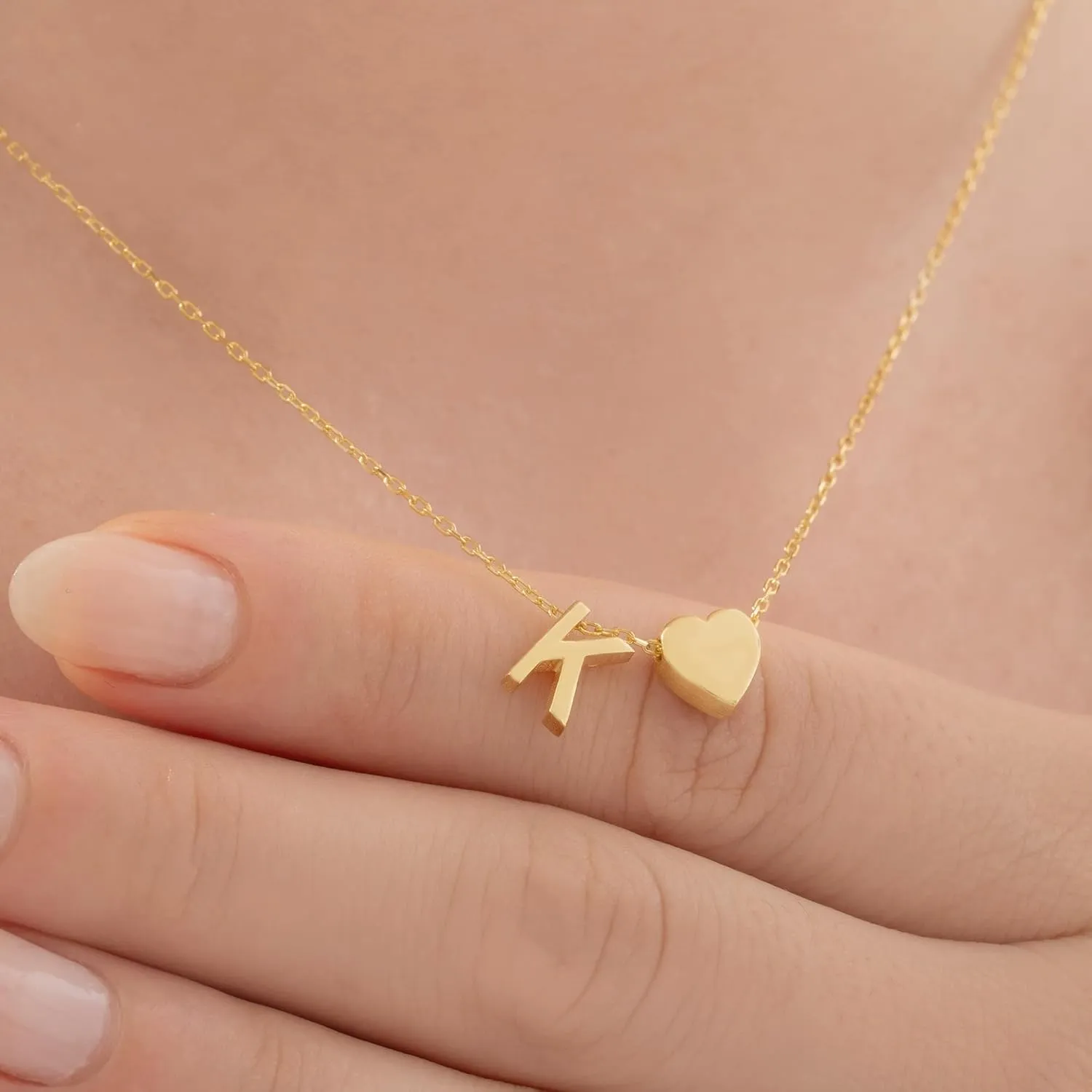 Initial Heart Necklace, Handmade Dainty Letter Heart Necklace, 14K Gold Plated Sterling Silver Tiny Heart Letter Necklace, Personalized Necklace, Monogram Necklace for Women, Gift for Her