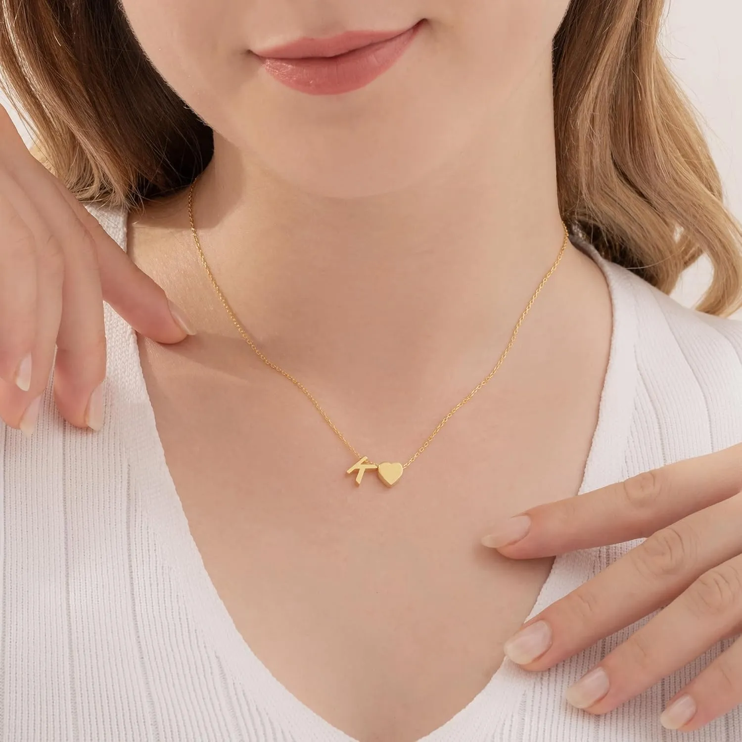Initial Heart Necklace, Handmade Dainty Letter Heart Necklace, 14K Gold Plated Sterling Silver Tiny Heart Letter Necklace, Personalized Necklace, Monogram Necklace for Women, Gift for Her