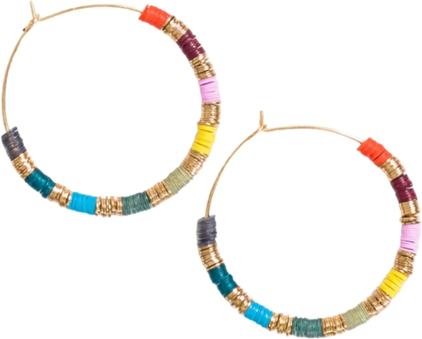 INK ALLOY Boho Hoop Earrings for Women, Jennifer Gold Colorblock Small Sequin Hoops, Handmade Hypoallergenic Jewelry for Women, 1.36-Inch L