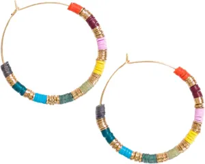 INK ALLOY Boho Hoop Earrings for Women, Jennifer Gold Colorblock Small Sequin Hoops, Handmade Hypoallergenic Jewelry for Women, 1.36-Inch L