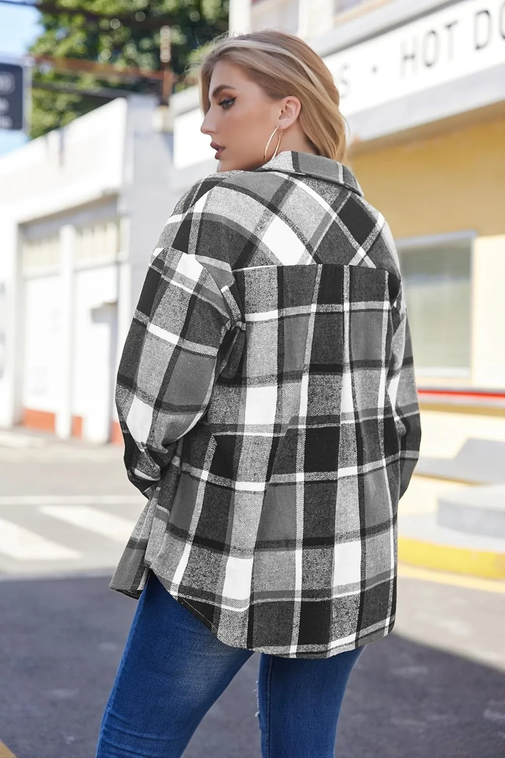 IN'VOLAND Womens Plus Size Shacket Jacket Flannel Plaid Long Sleeve Button Down Shirts Casual Fall Blouses Tops