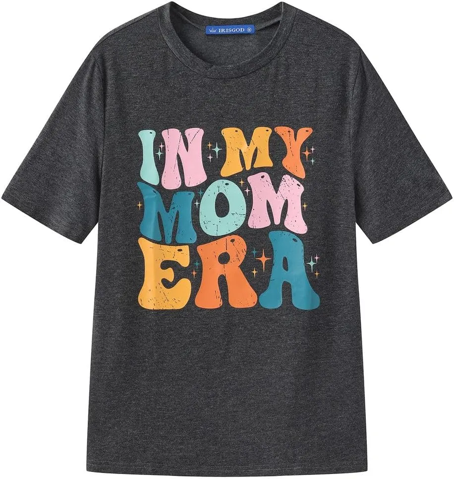 IRISGOD Womens Mom Shirt Summer Funny Short Sleeve Mommy Graphic Tees T-Shirts