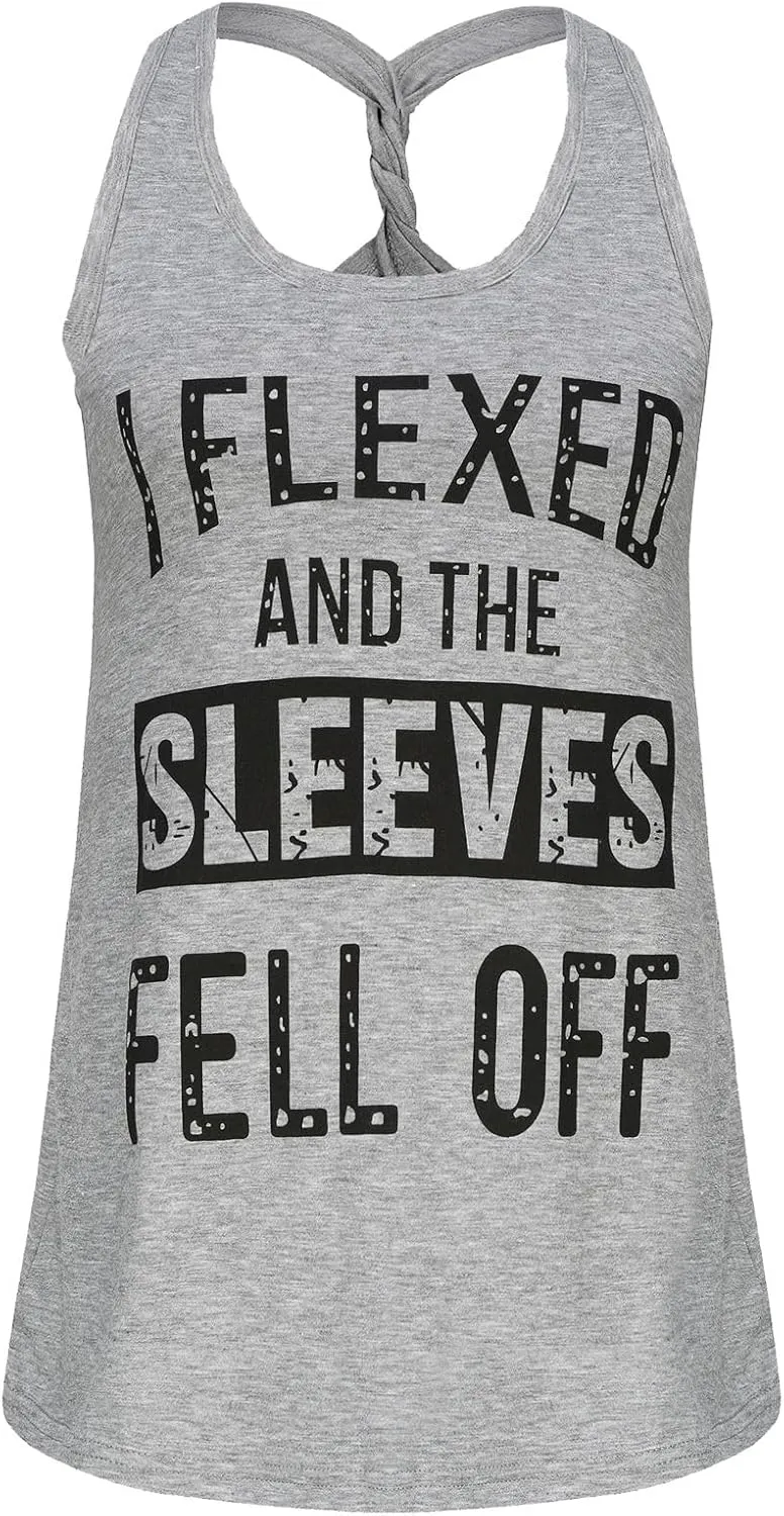 IRISGOD Womens Workout Tank Tops Summer Graphic Twisted Back Sleeveless Tops Athletic Gym Shirts