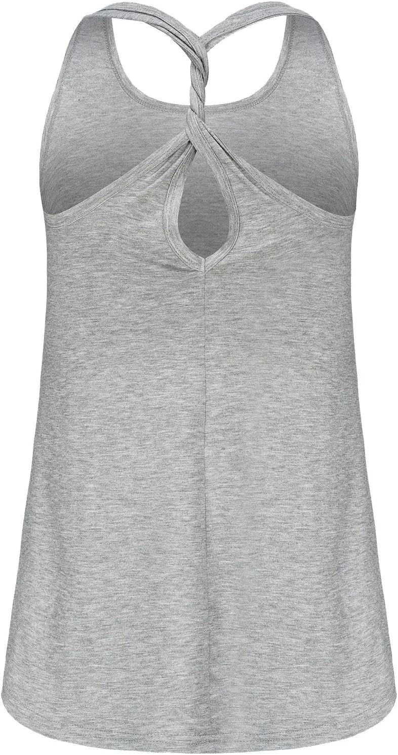 IRISGOD Womens Workout Tank Tops Summer Graphic Twisted Back Sleeveless Tops Athletic Gym Shirts