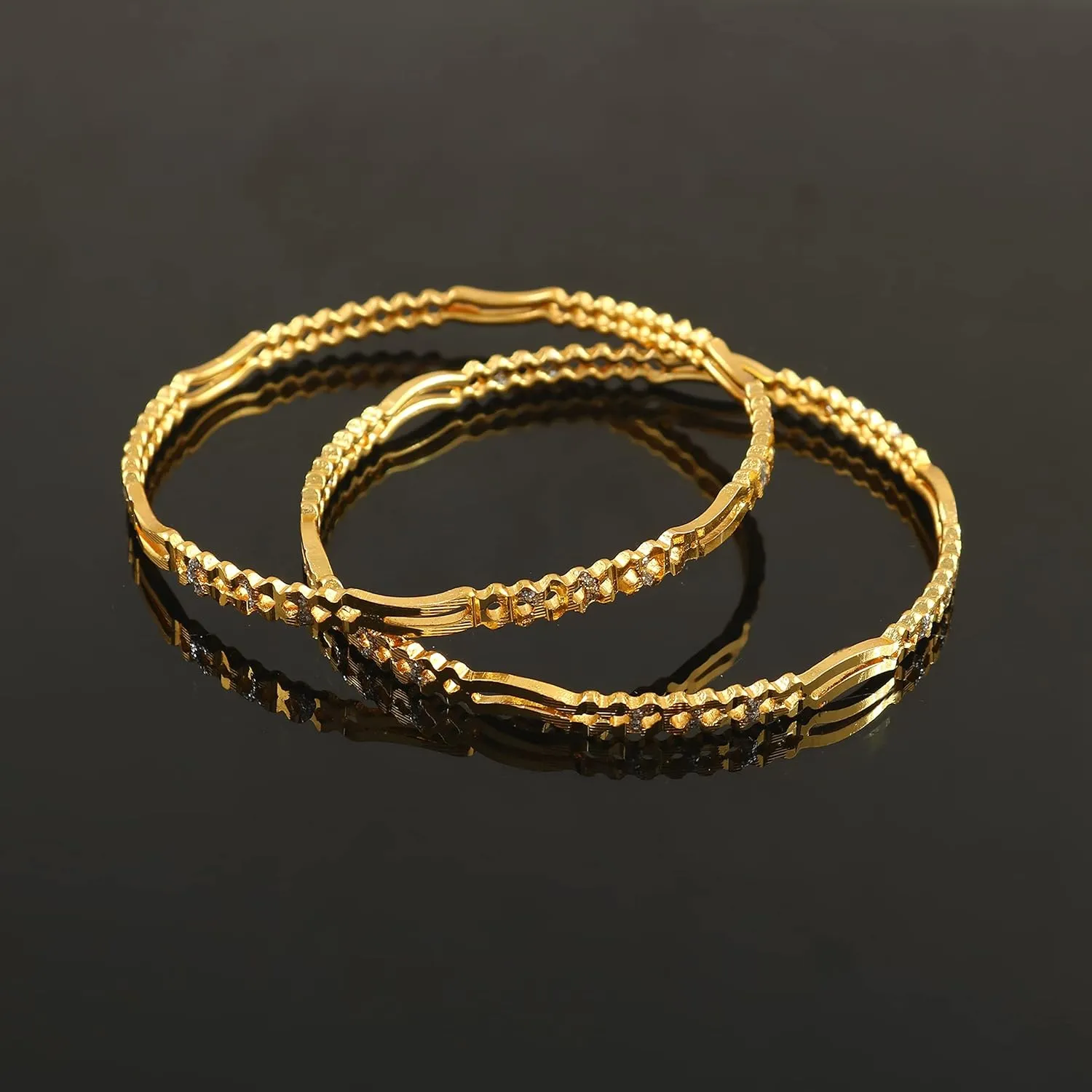 JewarHaat Indian Gold Bangles 2 Piece Kada Gold Plated Daily Use Handmade Meena Work Fashion Jewelry for Women