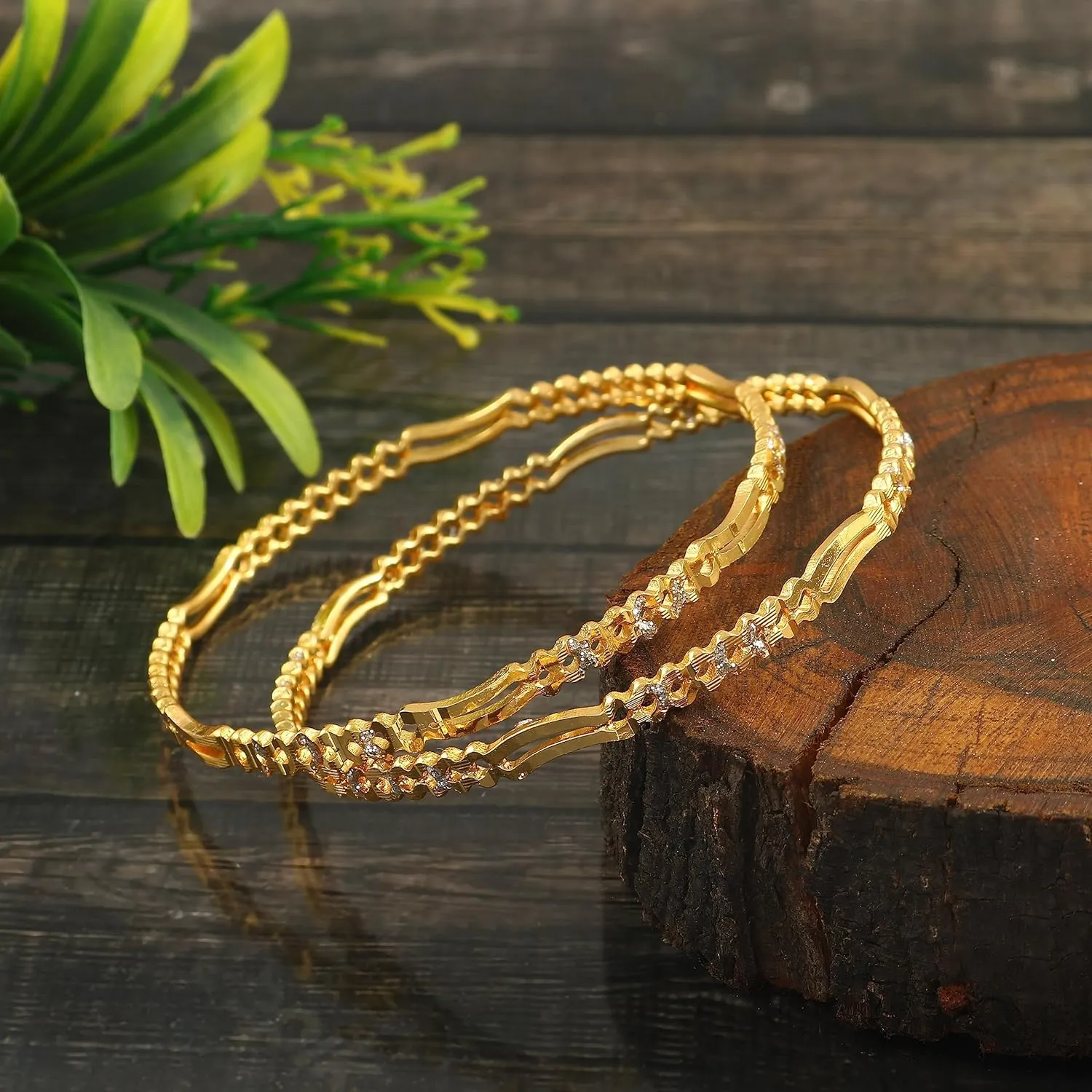 JewarHaat Indian Gold Bangles 2 Piece Kada Gold Plated Daily Use Handmade Meena Work Fashion Jewelry for Women