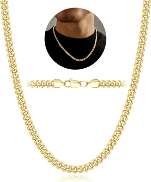 Jewlpire 5mm Silver Chain Gold Chains for Men Women, 14K Plated Mens Necklace Chains Stainless Steel Cuban Link Chain Necklace for Men, Mens Chain 16 18 20 22 24 26 Inch