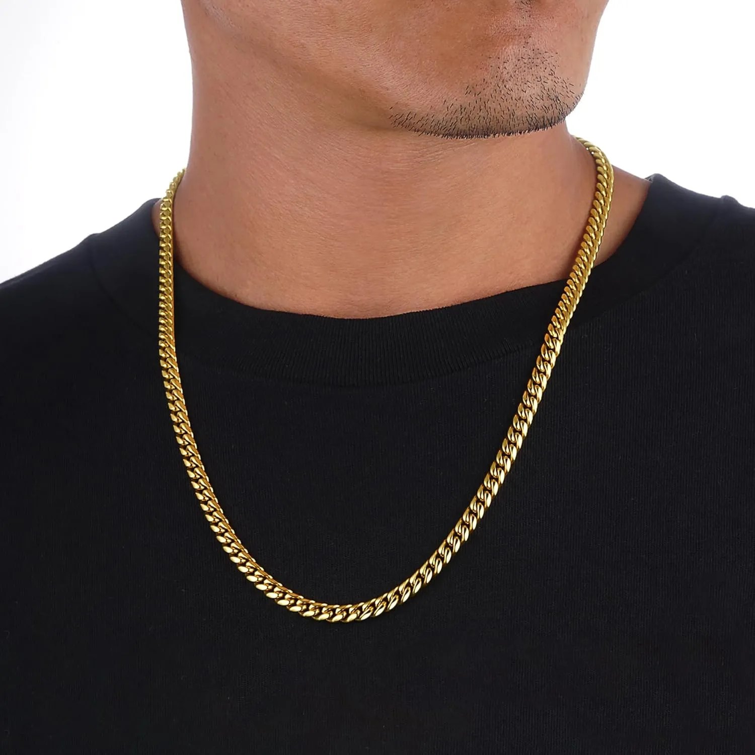 Jewlpire 5mm Silver Chain Gold Chains for Men Women, 14K Plated Mens Necklace Chains Stainless Steel Cuban Link Chain Necklace for Men, Mens Chain 16 18 20 22 24 26 Inch