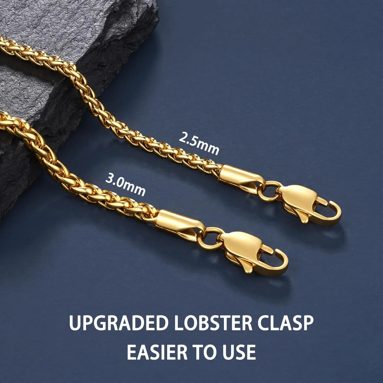 Jewlpire Italian Silver Wheat Chain/14k Gold Chain Necklace for Men, 2.5mm 3mm Chains for Men, Stainless Steel Necklace Chains for Men and Women, Mens Chain Necklace 16 18 20 22 24 26 Inch