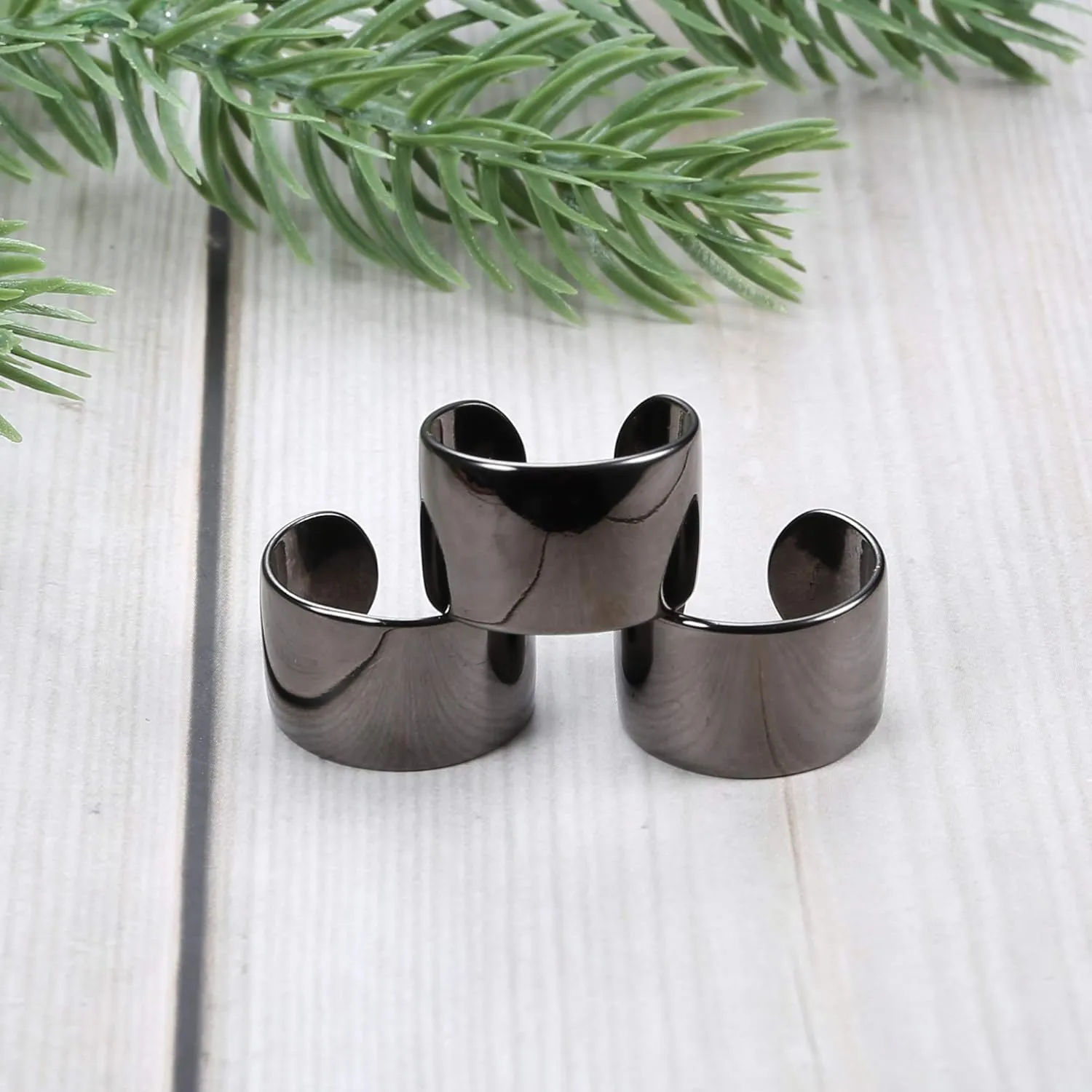 JOERICA 3PCS Adjustable Band Rings for Women Men Open Cuff Knuckle Rings Flat Plain Wide Band Ring Set