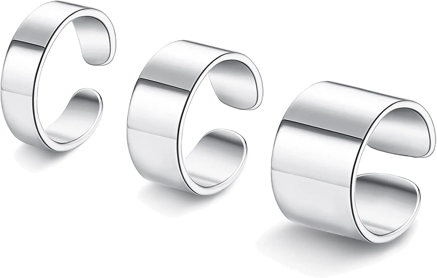JOERICA 3PCS Adjustable Band Rings for Women Men Open Cuff Knuckle Rings Flat Plain Wide Band Ring Set