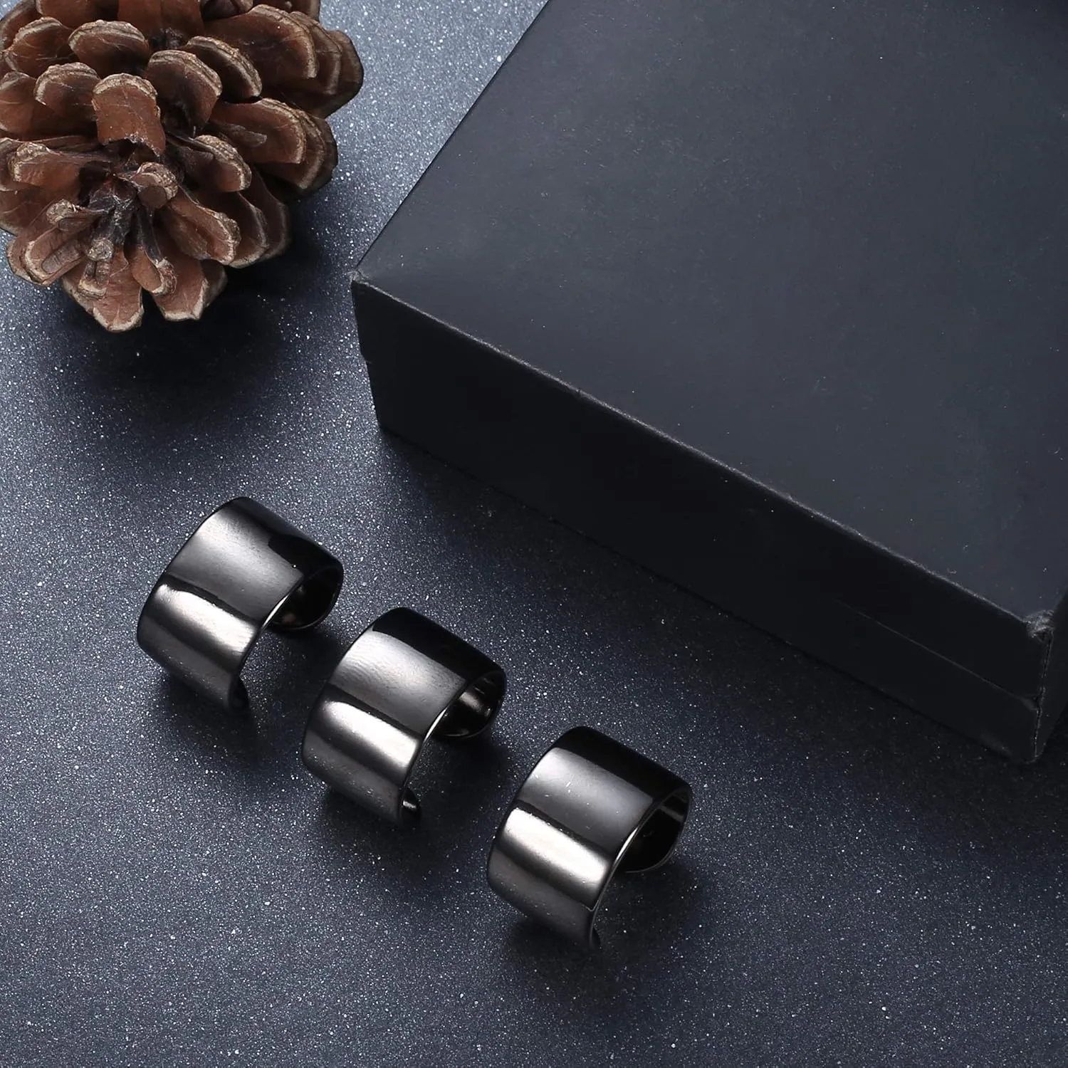 JOERICA 3PCS Adjustable Band Rings for Women Men Open Cuff Knuckle Rings Flat Plain Wide Band Ring Set