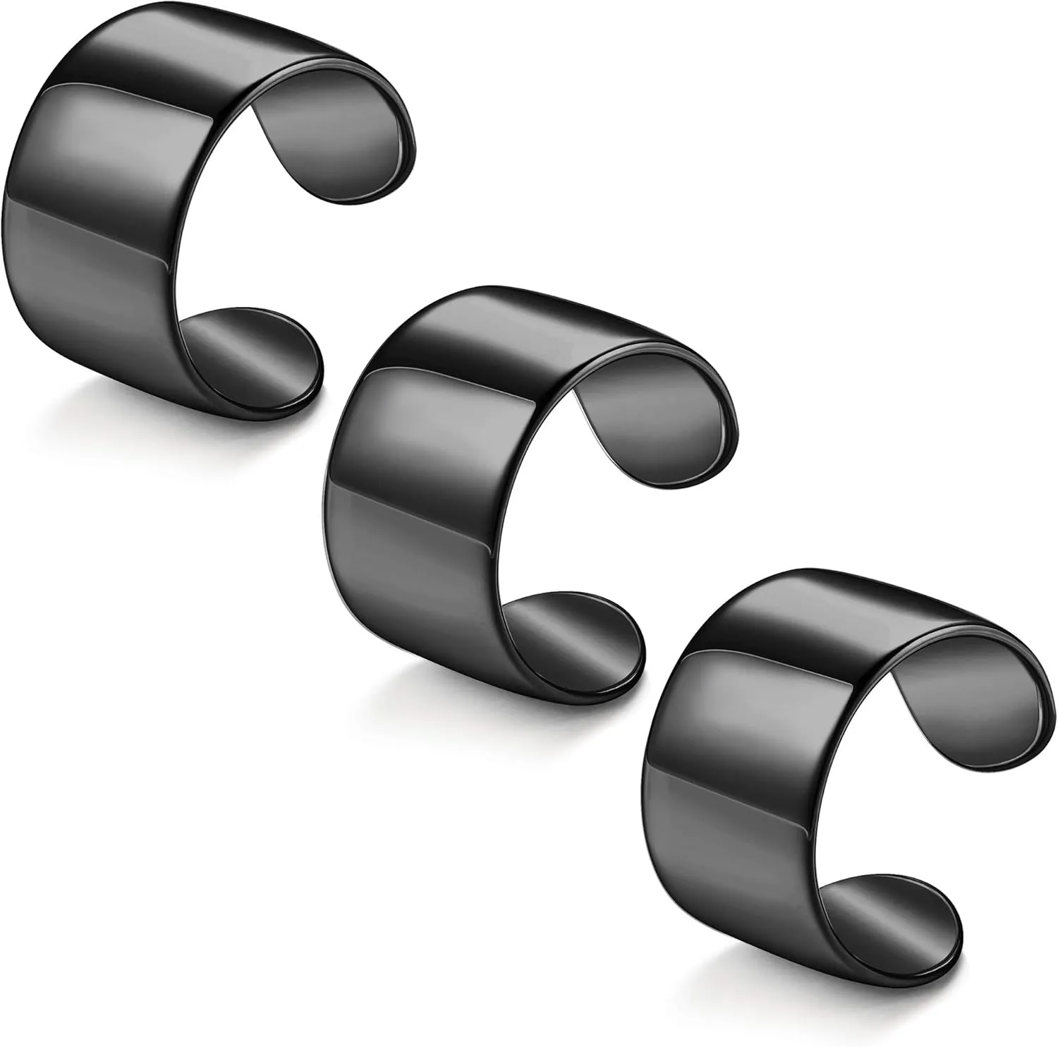 JOERICA 3PCS Adjustable Band Rings for Women Men Open Cuff Knuckle Rings Flat Plain Wide Band Ring Set
