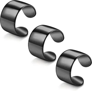JOERICA 3PCS Adjustable Band Rings for Women Men Open Cuff Knuckle Rings Flat Plain Wide Band Ring Set