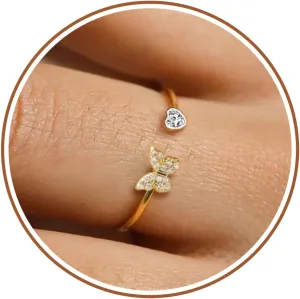 JSJOY Birthstone Rings for Women Non Tarnish Butterfly Heart Rings Dainty 14K Gold Stakble Ring Birthday Gifts for Her Adjustable Waterproof Jewelry for Women Mothers Day Gifts for Mom Her Wife