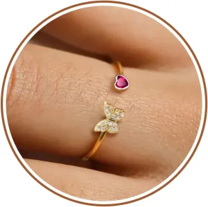 JSJOY Birthstone Rings for Women Non Tarnish Butterfly Heart Rings Dainty 14K Gold Stakble Ring Birthday Gifts for Her Adjustable Waterproof Jewelry for Women Mothers Day Gifts for Mom Her Wife