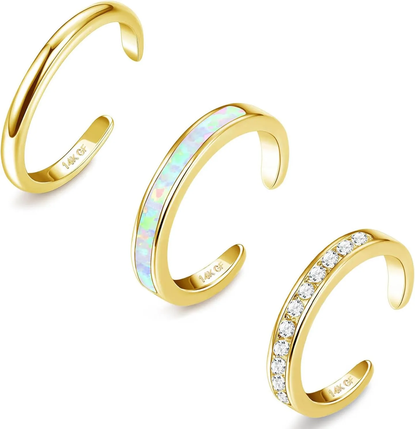 Jstyle 3PCS 14K Gold Filled Toe Rings for Women Adjustable Silver Gold Toe Ring Set Cute Opal CZ Daisy Flower Toe Rings Open Band Hawaiian Beach Summer Foot Jewelry for Women