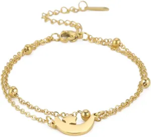 Jude Jewelers Stainless Steel Star Moon Charms Double Chains Strand Bracelet