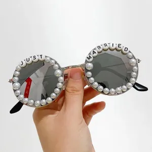 just married round pearl sunglasses