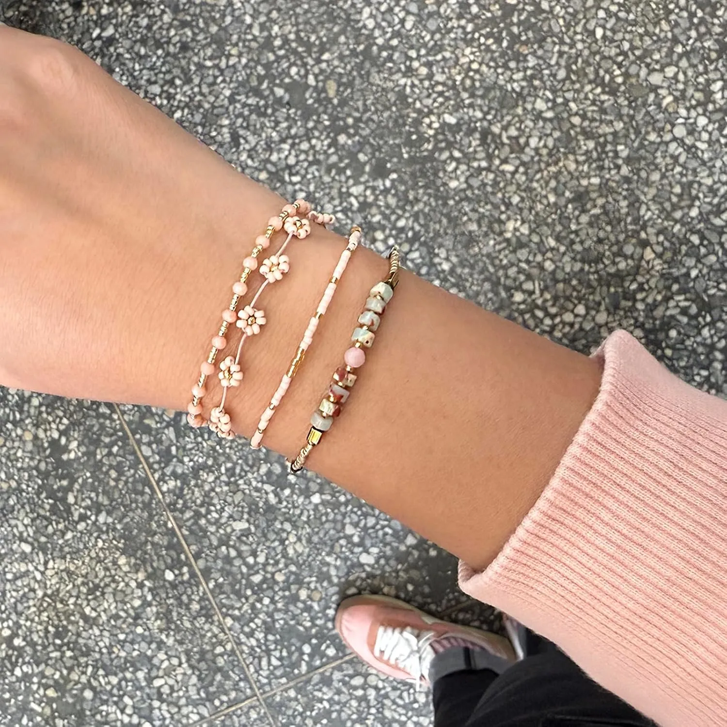 KELITCH Boho-color Crystal Shell Beaded Friendship Bracelets Handmade Strand Bracelet Bangles Jewelry For Summer