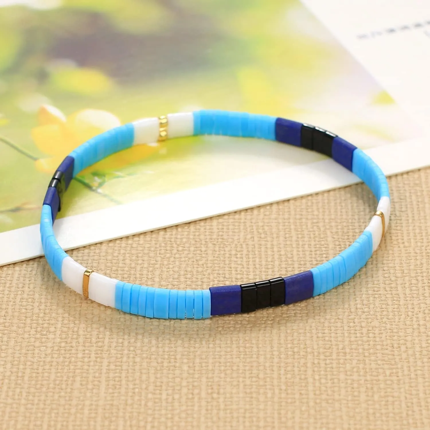 KELITCH Colors Tila Beads Bracelet Stretch Strand Bracelets Handmade Chains Jewerly