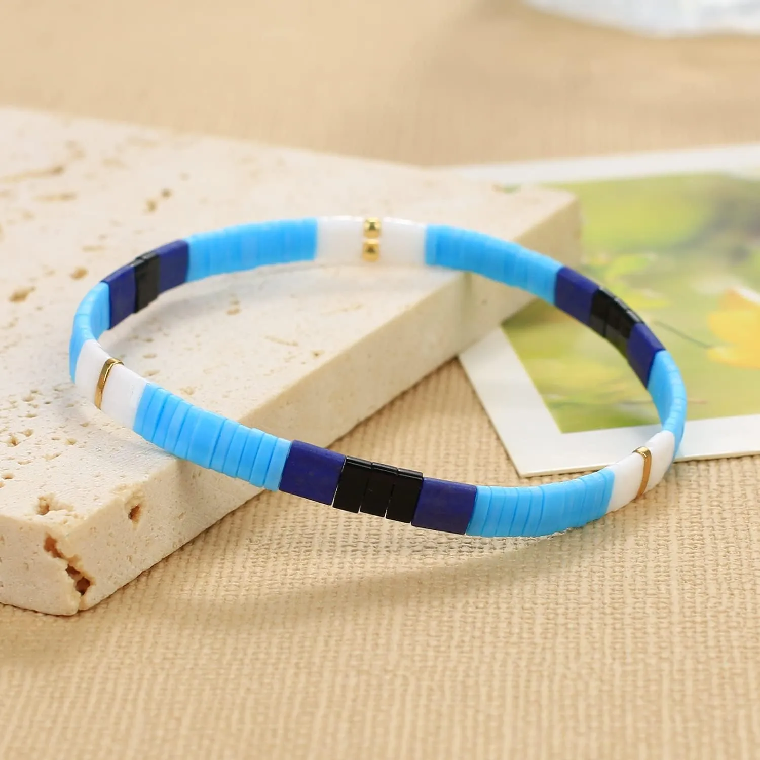 KELITCH Colors Tila Beads Bracelet Stretch Strand Bracelets Handmade Chains Jewerly