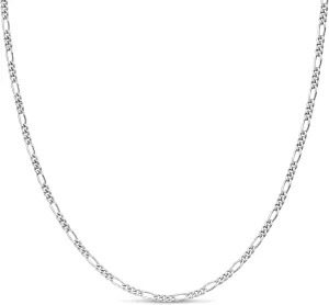 KEZEF 18k 2mm Gold Plated 925 Sterling Silver Necklace Chains Italian Figaro 14"-42" Gold Necklace Chain Sterling Silver Necklace for Women Mens Necklace Chain