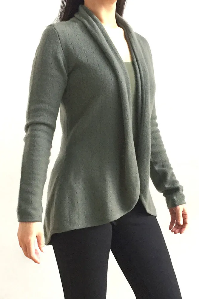 Khaki Green Cashmere Cardigan - Pointelle