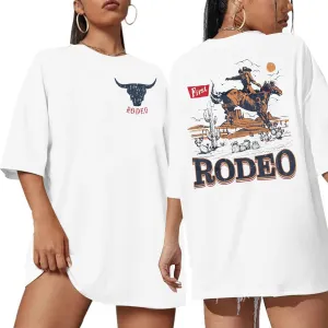 KIDDAD Rodeo Shirts for Women: Cowgirl Outfits Country Concert T Shirts Vintage Cow Skull Graphic Tees Oversized Tops