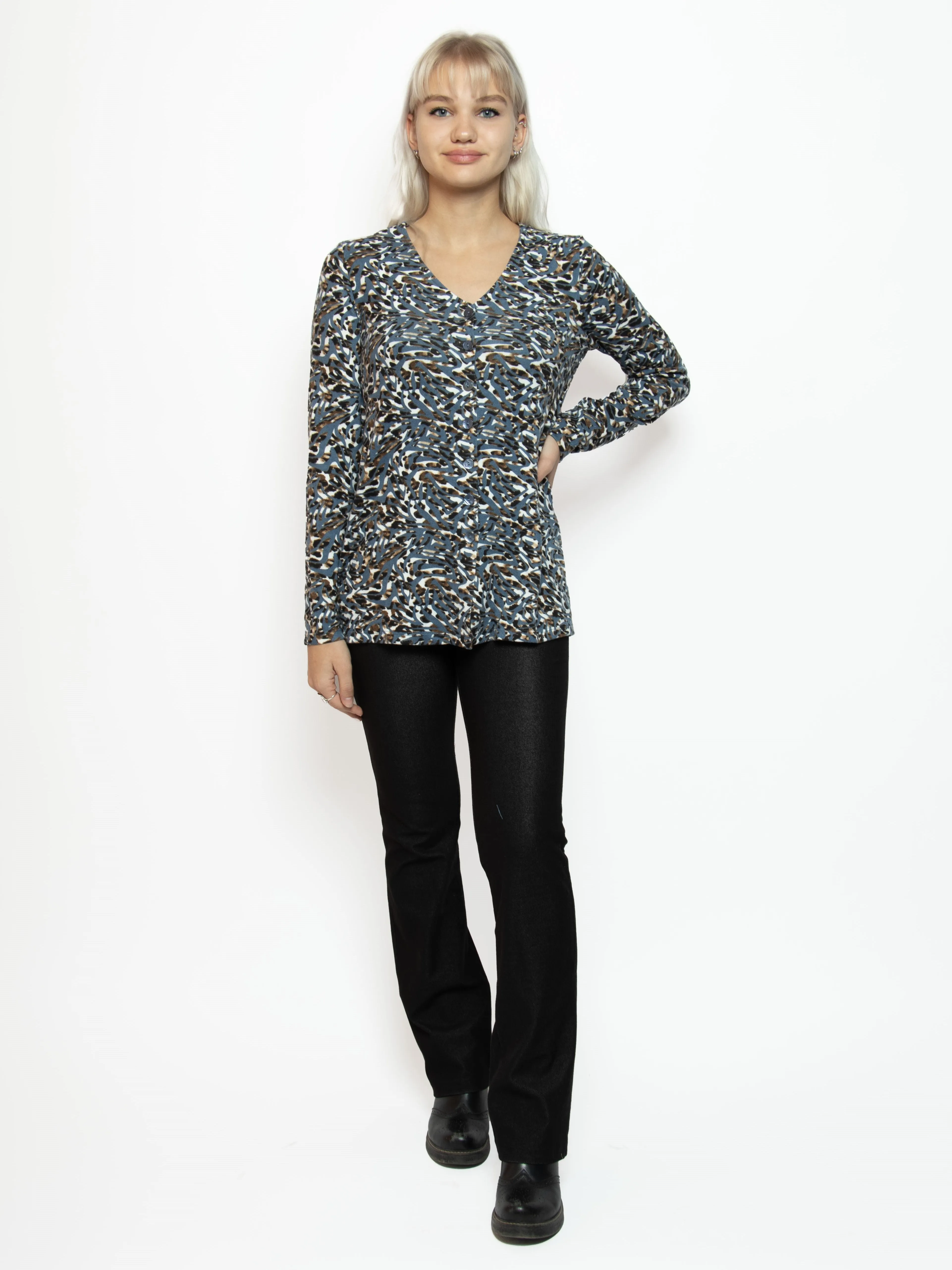 Kim & Co. Artistic Animal Soft Touch Long Sleeve Button Front Cardigan
