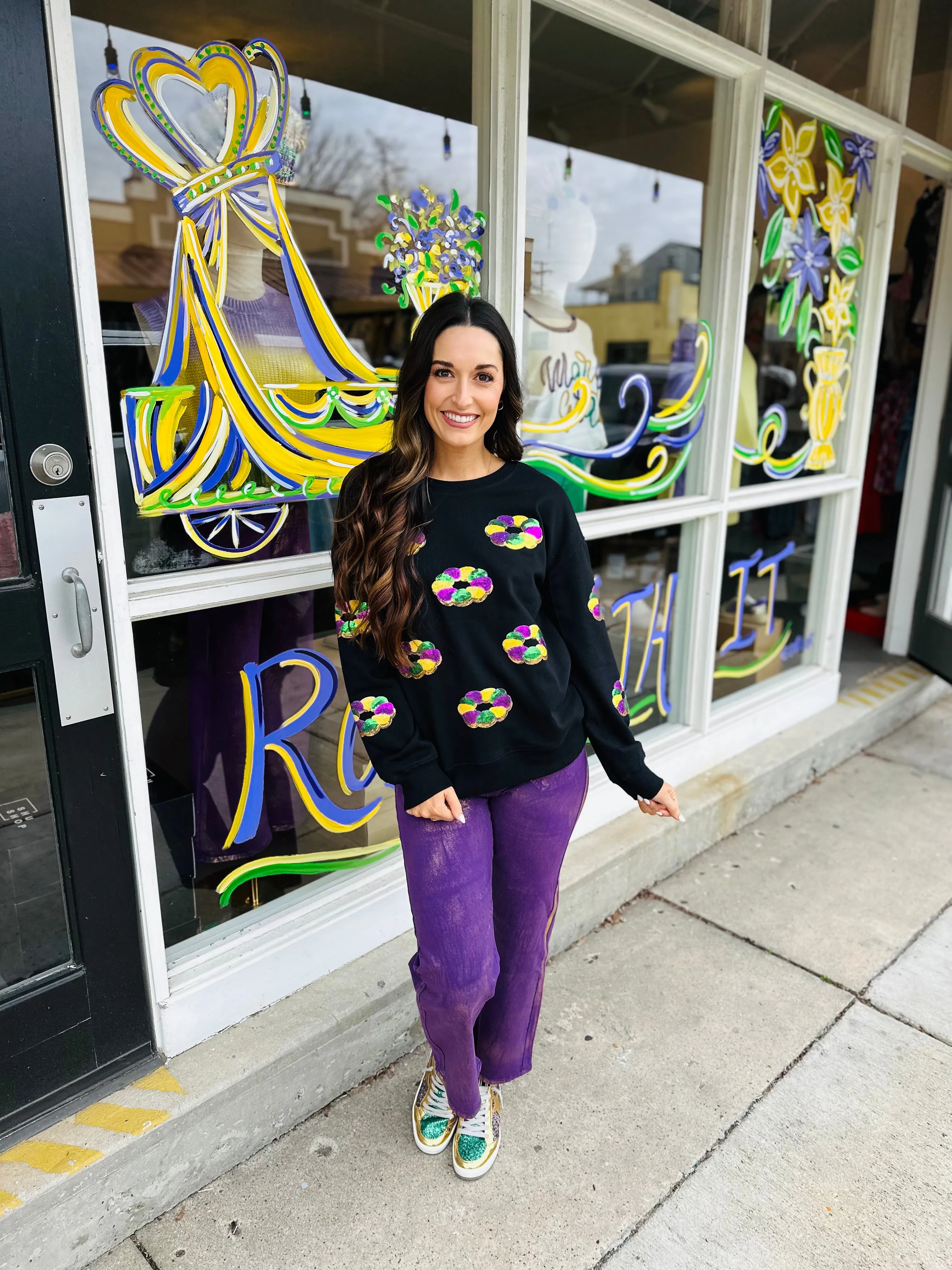 King Cake Drop Shoulder Sweater- Black