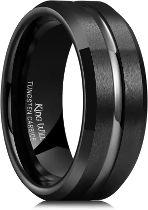 King Will Tungsten Carbide Wedding Band Ring for Men -6mm/8mm/10mm Men Rings in Black/Silver/Gold/Blue/Brown Grooved Center Wedding Band Suitable For Every Day Wear Comfort Fit Size 4-16