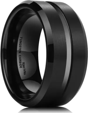 King Will Tungsten Carbide Wedding Band Ring for Men -6mm/8mm/10mm Men Rings in Black/Silver/Gold/Blue/Brown Grooved Center Wedding Band Suitable For Every Day Wear Comfort Fit Size 4-16