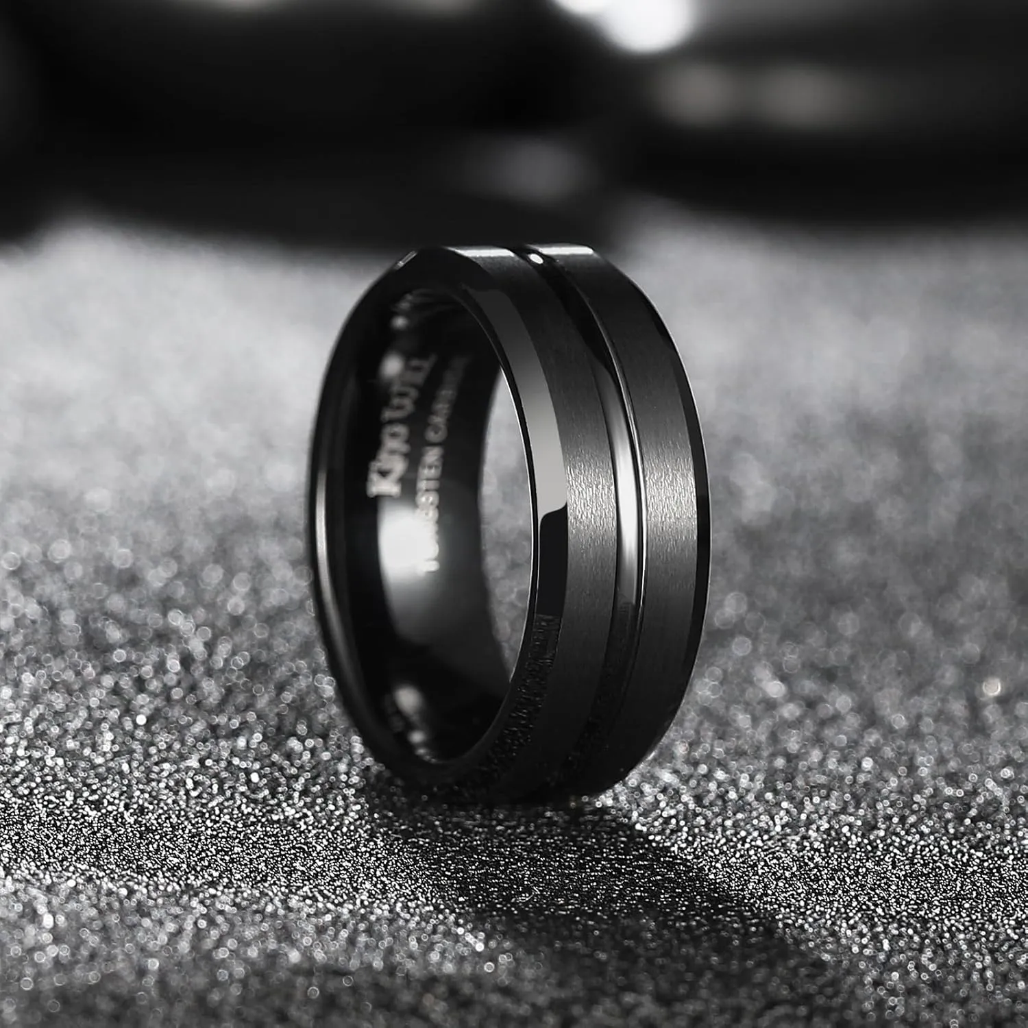 King Will Tungsten Carbide Wedding Band Ring for Men -6mm/8mm/10mm Men Rings in Black/Silver/Gold/Blue/Brown Grooved Center Wedding Band Suitable For Every Day Wear Comfort Fit Size 4-16