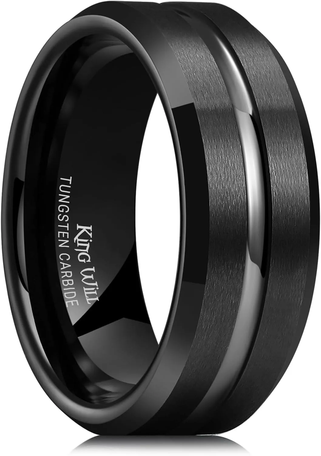 King Will Tungsten Carbide Wedding Band Ring for Men -6mm/8mm/10mm Men Rings in Black/Silver/Gold/Blue/Brown Grooved Center Wedding Band Suitable For Every Day Wear Comfort Fit Size 4-16