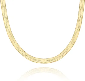 KissYan Gold Necklace for Women, 14K Gold Plated Dainty Chain Choker Chunky Figaro Snake Mariner Cuban Link Chains, Adjustable Trendy Necklaces Handmade Jewelry