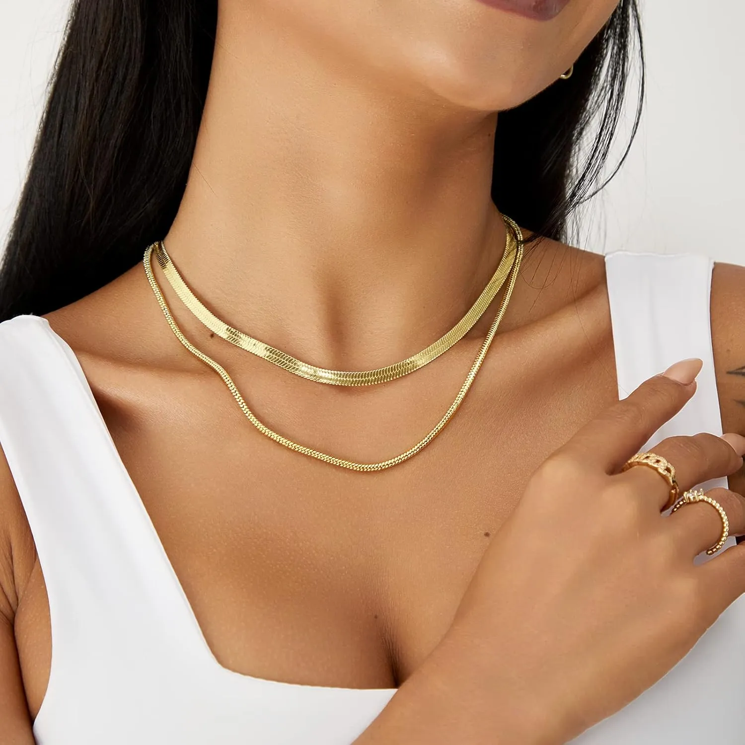 KissYan Gold Necklace for Women, 14K Gold Plated Dainty Chain Choker Chunky Figaro Snake Mariner Cuban Link Chains, Adjustable Trendy Necklaces Handmade Jewelry
