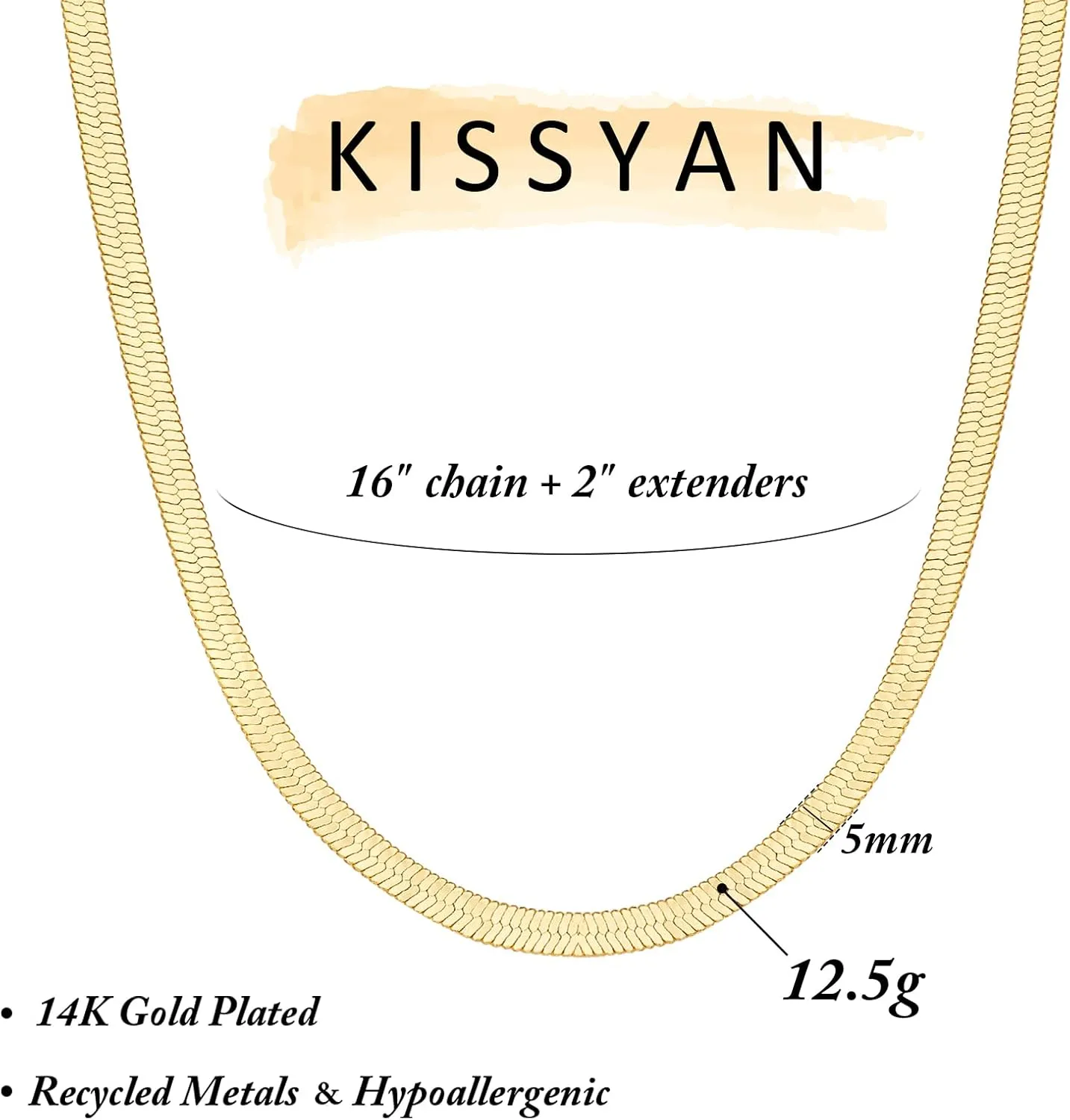 KissYan Gold Necklace for Women, 14K Gold Plated Dainty Chain Choker Chunky Figaro Snake Mariner Cuban Link Chains, Adjustable Trendy Necklaces Handmade Jewelry