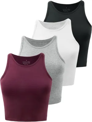 Kole Meego Crop Tops For Women Workout Cropped Tank Top High Neck Camisole Yoga Shirts Athletic Undershirts 4 Pack