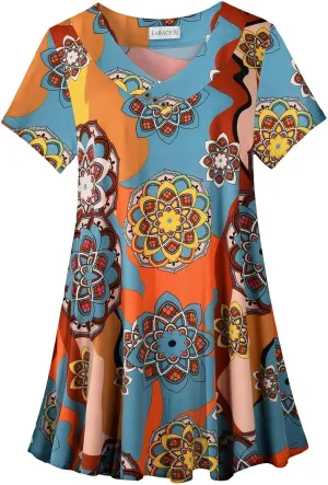 LARACE Plus Size Tops for Womens T Shirts Button Down Summer Clothes Short Sleeve Tunics Casual V Neck Blouses